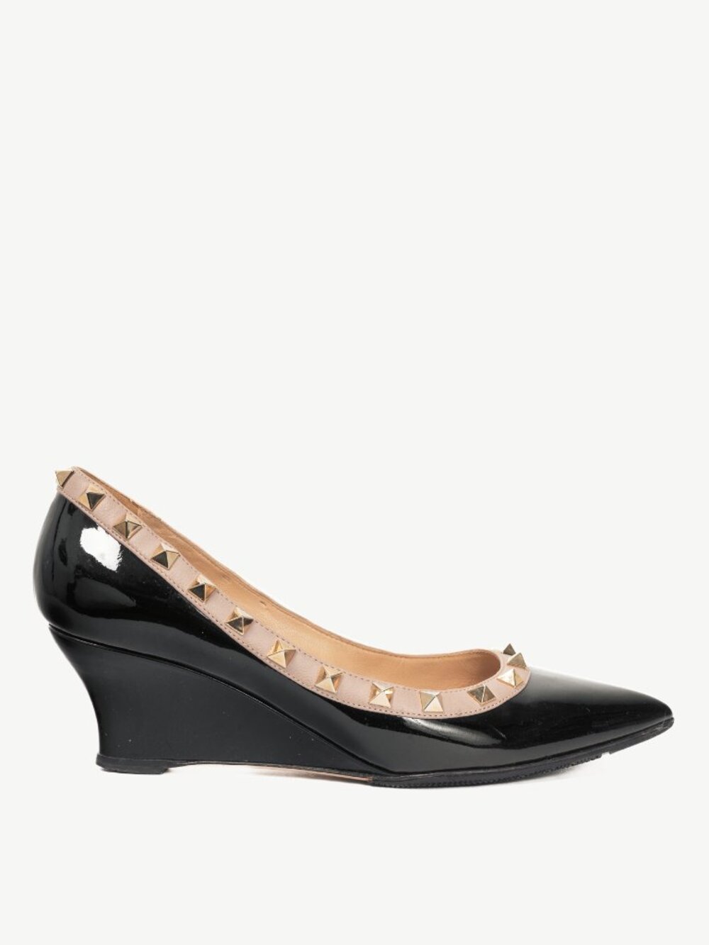 Valentino Garavani Nero & Poudre Patent-Leather Rockstud Wedges